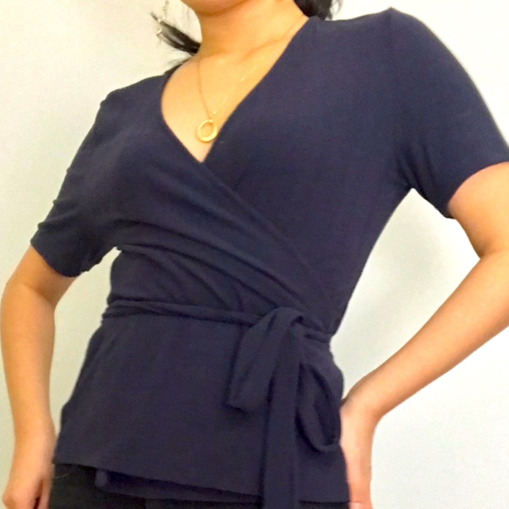NWT XS AT Factory Navy Wrap Top